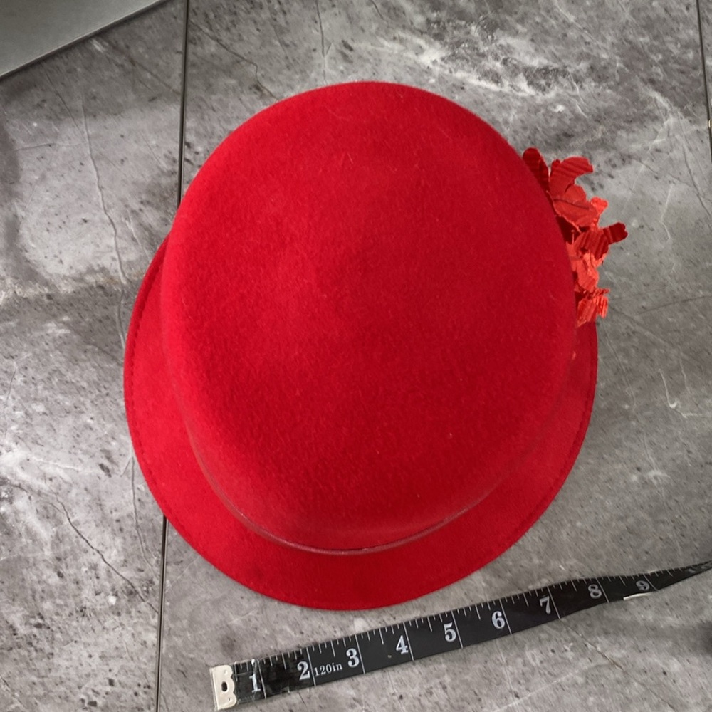 A August Vintage Red 100% Wool Hat Bow Church Cloche‎ Fedora Lipstick Red - Picture 11 of 14